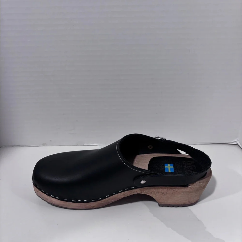 MIA Alma Lug Leather Swedish Anatomisk Clogs Shoes Black Size 40 - Picture 6 of 8